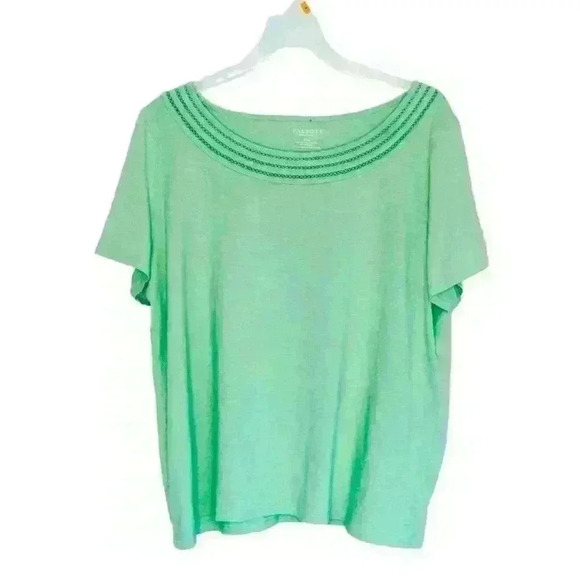 Talbots Plus Petite top 2XP scoop neck short sleeve light green crochet trim - Picture 1 of 6